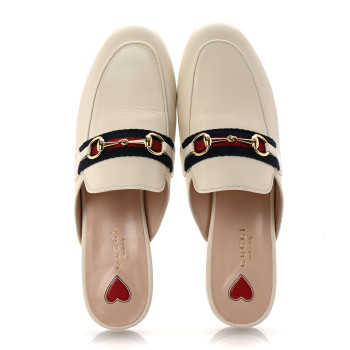 GUCCI Malaga Kid Web Womens Princetown Slippers 38 Mystic White