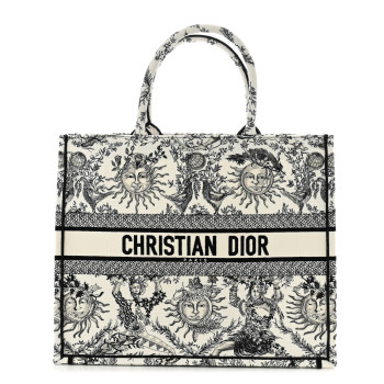 CHRISTIAN DIOR Canvas Embroidered Large Toile de Jouy Soleil Book  Tote Black White