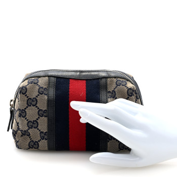 GUCCI Monogram Web Small Cosmetic Case Navy