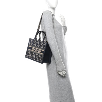 CHRISTIAN DIOR Oblique Calfskin Small Book Tote With Strap Blue Multicolor