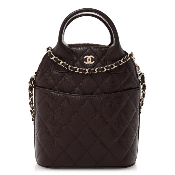 CHANEL Caviar Quilted Top Handle Clutch With Chain Dark Brown