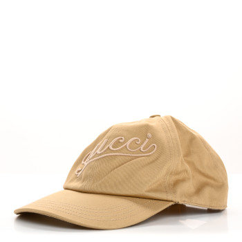 GUCCI Cotton Logo Script Baseball Hat L Camel