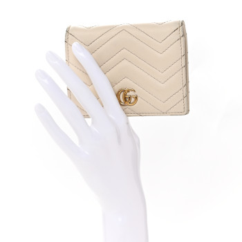 GUCCI Calfskin Matelasse GG Marmont Card Case White