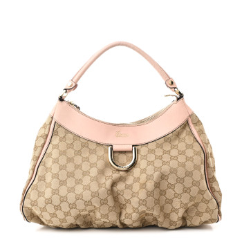 GUCCI Monogram Medium D Gold Ring Hobo Pink