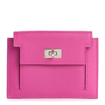 HERMES Chevre Mysore Kelly Pocket Compact Wallet Rose Pourpre