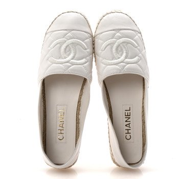 CHANEL Lambskin Quilted CC Espadrilles 41 White