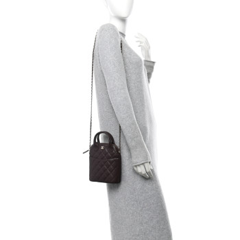 CHANEL Caviar Quilted Top Handle Clutch With Chain Dark Brown