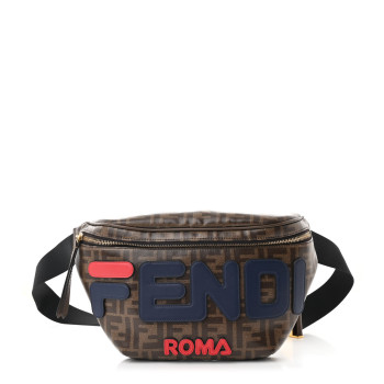 FENDI X FILA Glazed Fabric Vitello Century FF 1974 Mania Belt Bag Mogano Panna Blueberry