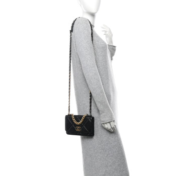 CHANEL Lambskin Quilted Chanel 19 Wallet On Chain WOC Black