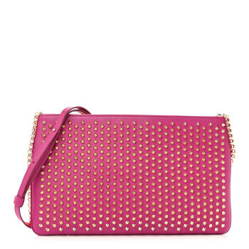 CHRISTIAN LOUBOUTIN Calfskin Studded Loubiposh Chain Clutch Rose Indien Gold