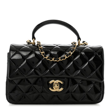 CHANEL Patent Quilted Mini Top Handle Rectangular Flap Black