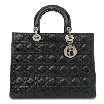 CHRISTIAN DIOR Patent Cannage Large Lady Dior Black