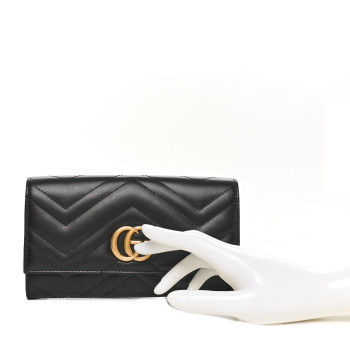 GUCCI Calfskin Matelasse GG Marmont Continental Wallet Black