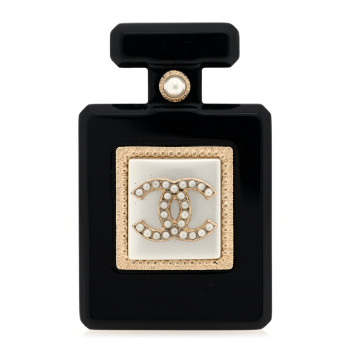 CHANEL Resin Pearl Perfume Bottle CC Brooch Black Gold