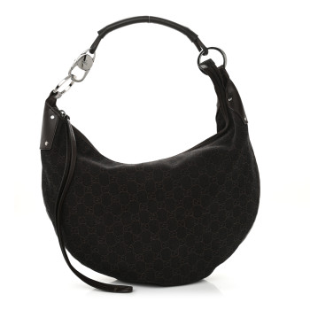 GUCCI Denim Monogram Half Moon Hobo Dark Brown