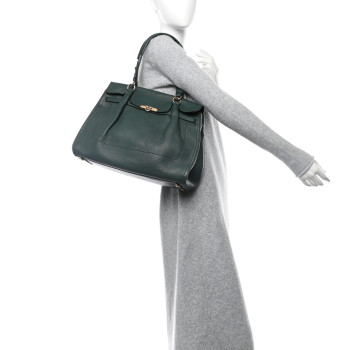 SALVATORE FERRAGAMO Grained Calfskin Gancini Shoulder Bag Dark Green