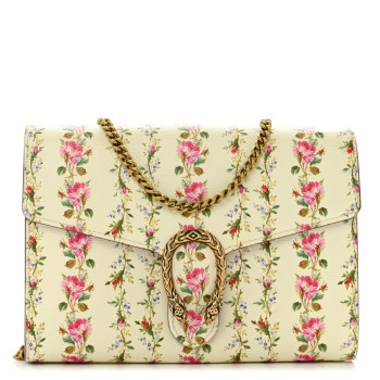 GUCCI Calfskin Floral Print Mini Dionysus Chain Wallet Ivory Pink