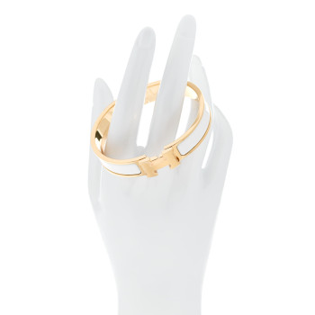 HERMES Enamel Narrow Clic Clac H Bracelet GM White