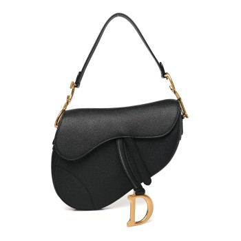 CHRISTIAN DIOR Grained Calfskin Saddle Bag Black