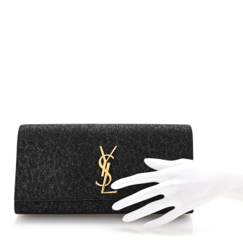 SAINT LAURENT Metallic Textured Suede Calfskin Classic Monogram Cassandre Clutch Black
