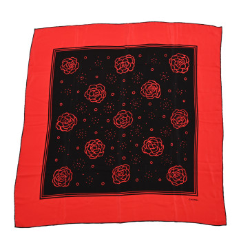 CHANEL Silk CC Camellia Scarf Black Red