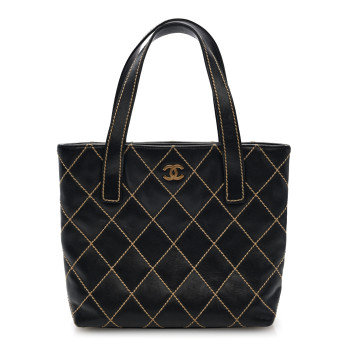 CHANEL Calfskin Wild Stitch Tote Black