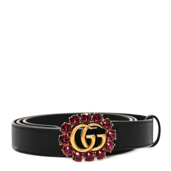 GUCCI Calfskin Crystal Double G 30mm Belt 95 38 Black