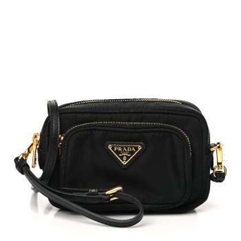 PRADA Tessuto Nylon Saffiano Convertible Crossbody Wristlet Black