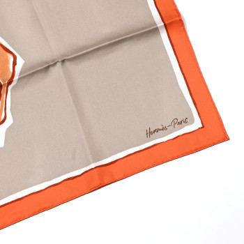 HERMES Silk Libre Comme Pegase Scarf 90 Orange Beige Fauve