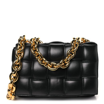 BOTTEGA VENETA Lambskin Maxi Intreccio Padded Chain Cassette Crossbody Bag Black