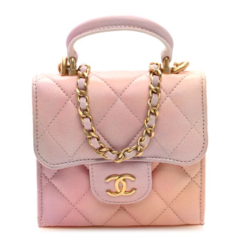 CHANEL Lambskin Quilted Ombre Top Handle Flap Clutch With Chain Pink