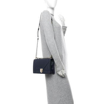 CHRISTIAN DIOR Grained Calfskin Medium Diorama Flap Bag Indigo