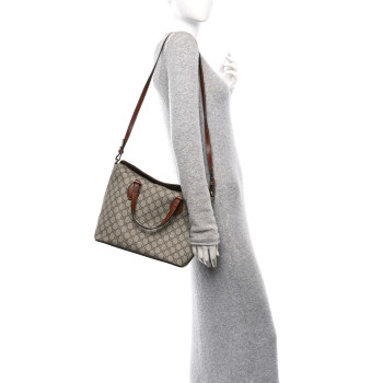 GUCCI GG Supreme Monogram Linea A Foldover Tote Brown