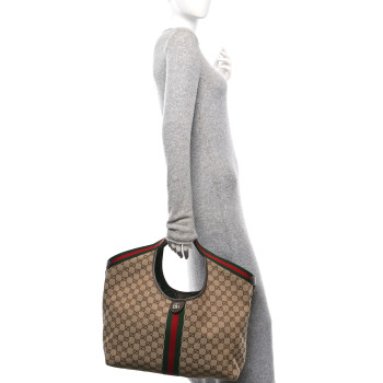 GUCCI GG Supreme Monogram Web Large Giglio Tote Brown