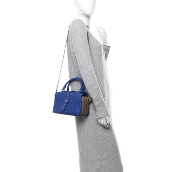 LORO PIANA Grained Calfskin Bridle P Shoulder Bag Blue Warm Mastic