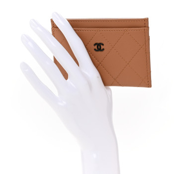 CHANEL Grained Calfskin Quilted Card Holder Brown