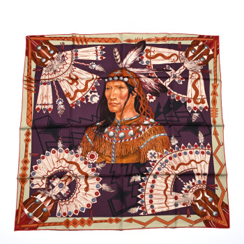 HERMES Silk Wako Ni Scarf 90