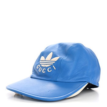 GUCCI X ADIDAS Lambskin Trefoil Stefanos Baseball Hat XL Blue