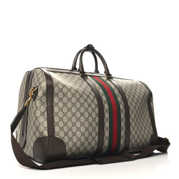 GUCCI GG Supreme Monogram Textured Dollar Calfskin Web Large Savoy Duffle Bag Beige Ebony