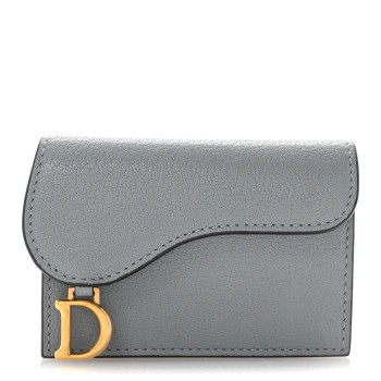 CHRISTIAN DIOR Goatskin Saddle Card Holder Sky Blue