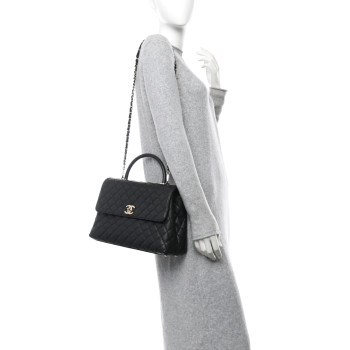 CHANEL Caviar Quilted Medium Coco Handle Flap Black