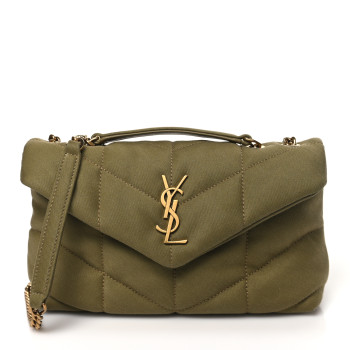 SAINT LAURENT Canvas Quilted Toy Loulou Puffer Monogram Chain Satchel Fir Green