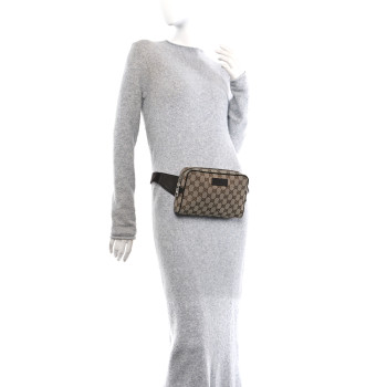 GUCCI Monogram Dollar Calfskin Belt Bag Beige Ebony Testa di Moro Marrone Scuro