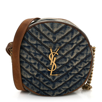 SAINT LAURENT Denim Matelasse Chevron Quilted Round Vinyle Camera Bag Rodeo Blue Cinnamon