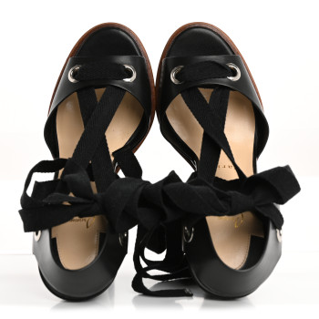 CHRISTIAN LOUBOUTIN Shiny Calfskin Tribuli 140 Wedge Sandals 36 Black