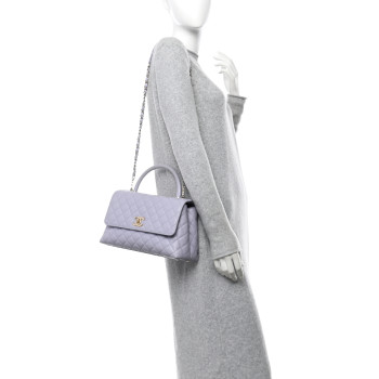 CHANEL Caviar Quilted Small Coco Handle Flap Light Purple