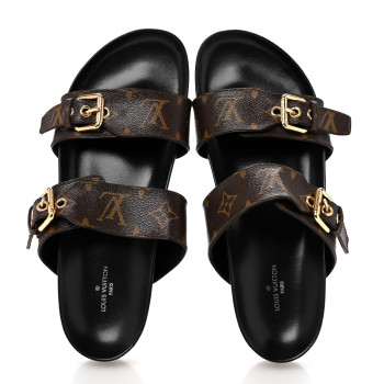 LOUIS VUITTON Monogram Bom Dia Mule Sandals 39 Black