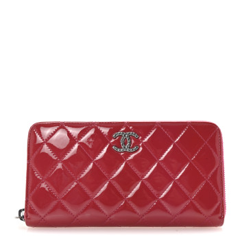 CHANEL Patent Quilted Brilliant Zip Around Wallet Pink