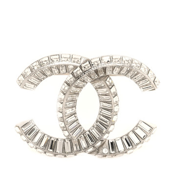 CHANEL Baguette Crystal CC Brooch Silver