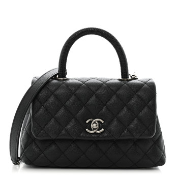 CHANEL Caviar Lizard Embossed Quilted Mini Coco Handle Flap Black